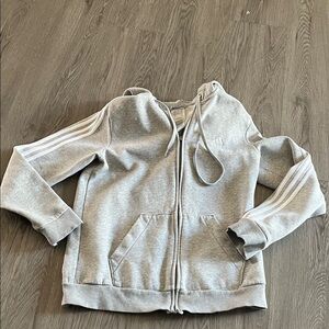Adidas Light Gray Hoodie with Stripes! Zipper works but metal piece fell off!
